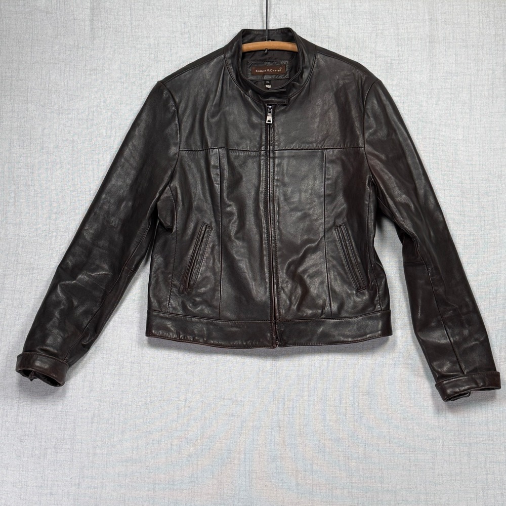 Knoles & Carter Italian Lambskin Leather Jacket Black Moto Zip Front Size XL